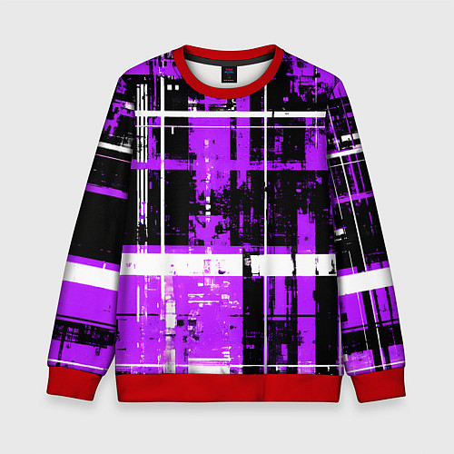 Детский свитшот Фиолетово-белый гранж на чёрном фоне / 3D-Красный – фото 1
