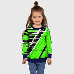 Свитшот детский Чёрно-белые глитч полосы на зелёном фоне, цвет: 3D-синий — фото 2