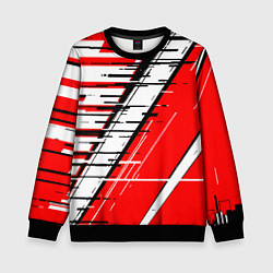 Детский свитшот Чёрно-белые глитч полосы на красном фоне