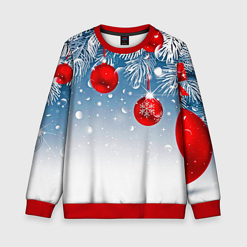 Детский свитшот Ёлочные ветви с игрушками / 3D-Красный – фото 1