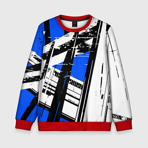 Детский свитшот Чёрно-белые абстрактные линии на синем фоне / 3D-Красный – фото 1