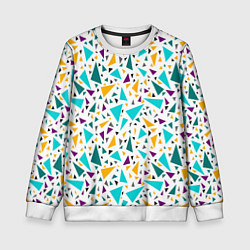 Свитшот детский Бирюзовые желтые треугольники на белом, цвет: 3D-белый