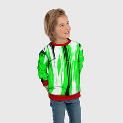 Свитшот детский Вертикальные чёрно-белые линии на зелёном фоне, цвет: 3D-красный — фото 2