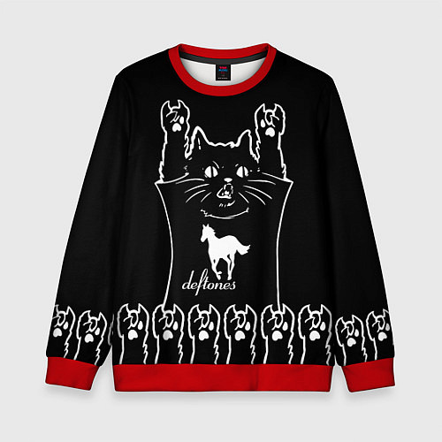 Детский свитшот Deftones: cat rock / 3D-Красный – фото 1