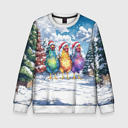 Свитшот детский Новогодние петухи, цвет: 3D-белый