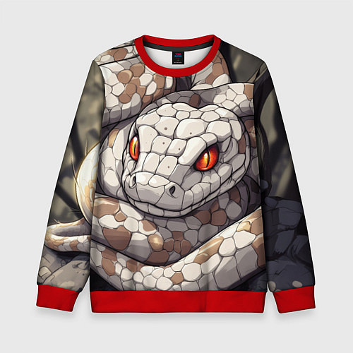 Детский свитшот Бежевая змея с красными глазами / 3D-Красный – фото 1