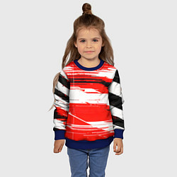 Свитшот детский Горизонтальные чёрно-белые линии на красном фоне, цвет: 3D-синий — фото 2