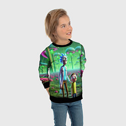 Свитшот детский Рик и Морти в фантастическом неоновом грибном лесу, цвет: 3D-черный — фото 2