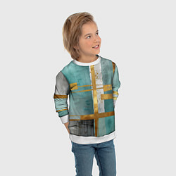 Свитшот детский Узоры акварелью бирюзового и золотого цвета, цвет: 3D-белый — фото 2