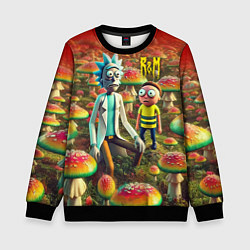 Свитшот детский Рик и Морти заблудились в мухоморном поле, цвет: 3D-черный
