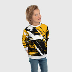 Свитшот детский Diagonal black and white stripes on a yellow backg, цвет: 3D-белый — фото 2