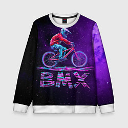Свитшот детский BMXер в космосе, цвет: 3D-белый