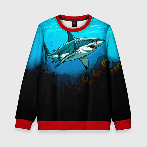 Детский свитшот Акула в синем море / 3D-Красный – фото 1