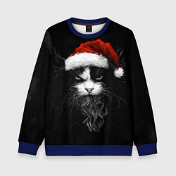Свитшот детский Суровый кот в новогодней шапке - нейросеть, цвет: 3D-синий