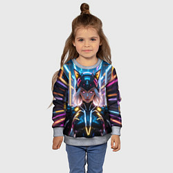 Свитшот детский Девушка кошка неон, цвет: 3D-меланж — фото 2
