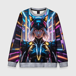 Свитшот детский Девушка кошка неон, цвет: 3D-меланж