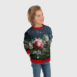 Свитшот детский Новогодний шар и шишка, цвет: 3D-красный — фото 2