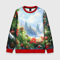Свитшот детский Новогодний дневной пейзаж, цвет: 3D-красный