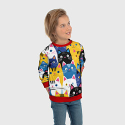 Свитшот детский Много цветных котиков, цвет: 3D-красный — фото 2