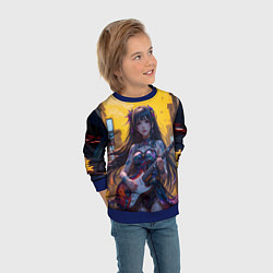 Свитшот детский Аниме девушка с электрогитарой, цвет: 3D-синий — фото 2