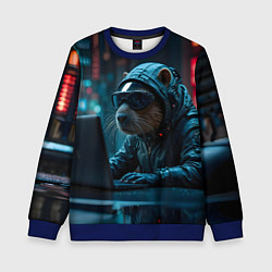 Свитшот детский Капибара айтишник, цвет: 3D-синий