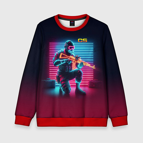 Детский свитшот Counter Strike - neon glow fantasy / 3D-Красный – фото 1
