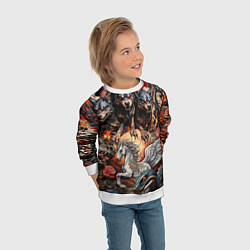 Свитшот детский Мифические существа в стиле татуировки Ирезуми, цвет: 3D-белый — фото 2