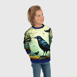 Свитшот детский Черный ворон в осеннем лесу, цвет: 3D-синий — фото 2