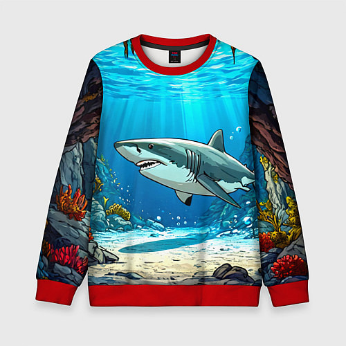 Детский свитшот Акула в океане / 3D-Красный – фото 1