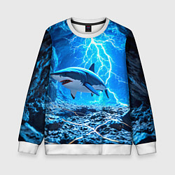 Свитшот детский Акула и разряд молнии, цвет: 3D-белый