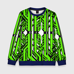 Детский свитшот Чёрно-зелёные техно полосы на белом фоне
