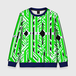 Детский свитшот Бело-зелёные техно полосы на чёрном фоне