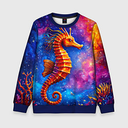 Свитшот детский Морской конек в космосе, цвет: 3D-синий