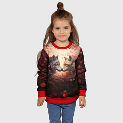 Свитшот детский Волк и волчица в бутонах цветов, цвет: 3D-красный — фото 2