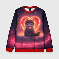 Свитшот детский Котенок и сердце из света, цвет: 3D-красный
