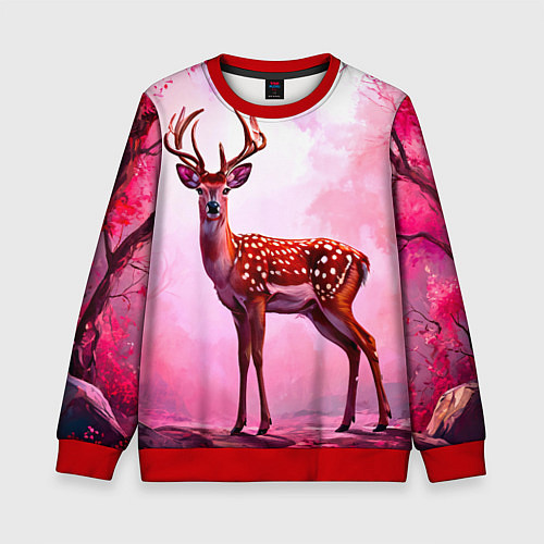 Детский свитшот Олень в розовом свете / 3D-Красный – фото 1