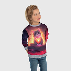 Свитшот детский Пушистый котик с сердечком, цвет: 3D-меланж — фото 2