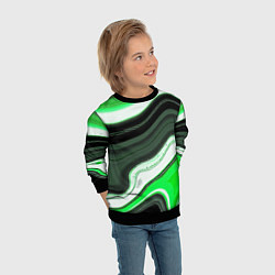 Свитшот детский Волнистые горизонтальные чёрно-зелёные полосы на б, цвет: 3D-черный — фото 2