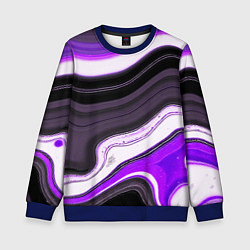 Свитшот детский Волнистые горизонтальные чёрно-фиолетовые полосы н, цвет: 3D-синий