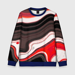 Свитшот детский Волнистые горизонтальные чёрно-красные полосы на б, цвет: 3D-синий