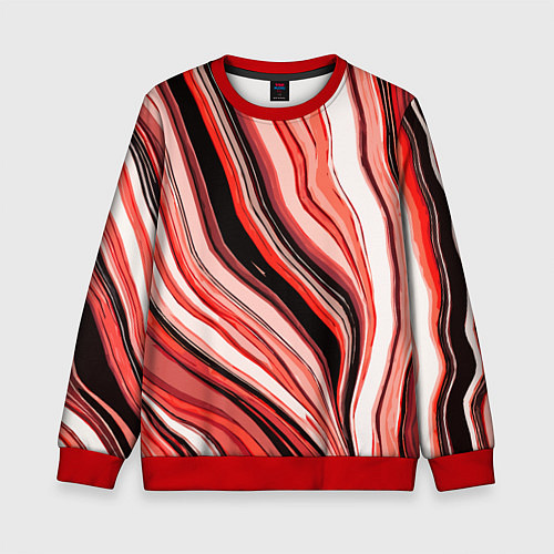 Детский свитшот Волнистые вертикальные чёрно-красные полосы / 3D-Красный – фото 1