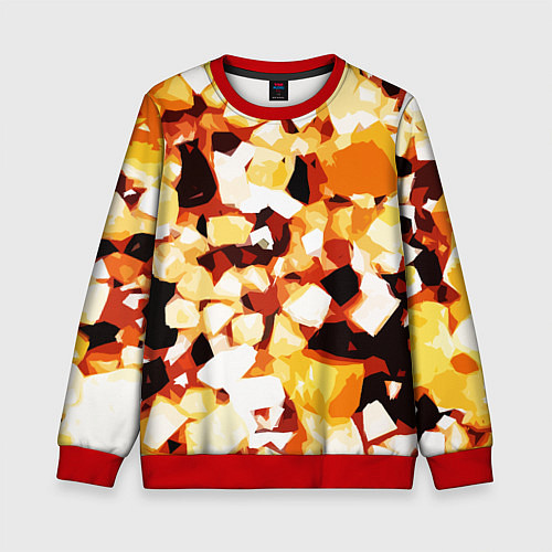 Детский свитшот Жёлто-белая абстракция на чёрном фоне / 3D-Красный – фото 1