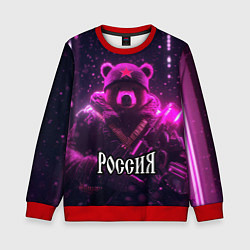 Свитшот детский Военный медведь в фиолетовом неоне, цвет: 3D-красный