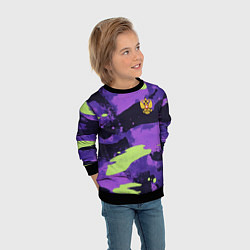 Свитшот детский Герб РФ на фиолетовом камуфляже, цвет: 3D-черный — фото 2