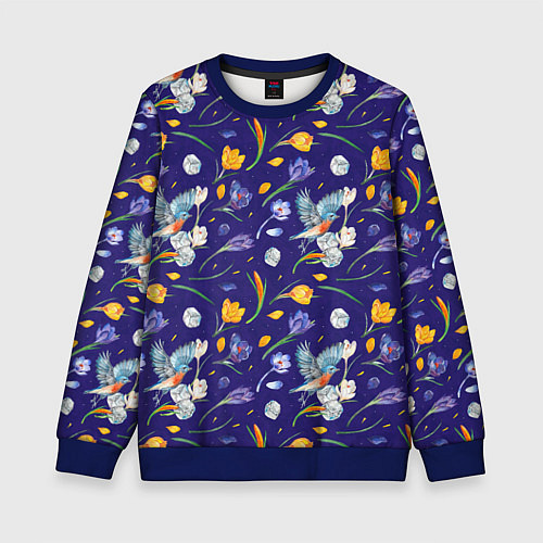 Детский свитшот Зяблик и крокусы / 3D-Синий – фото 1