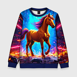 Свитшот детский Лошадь в ярких лучах, цвет: 3D-синий