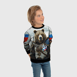 Свитшот детский Медведь с флагами России, цвет: 3D-черный — фото 2