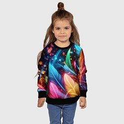 Свитшот детский Яркие красочные неоновые перья, цвет: 3D-черный — фото 2