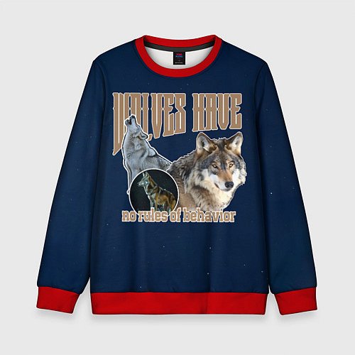 Детский свитшот Волки в ночи / 3D-Красный – фото 1