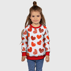 Свитшот детский Сердца на бумаге, цвет: 3D-красный — фото 2